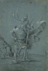 セントクリストファー、1510年（緑と青の紙に白い鉛筆でペンと黒のインク）